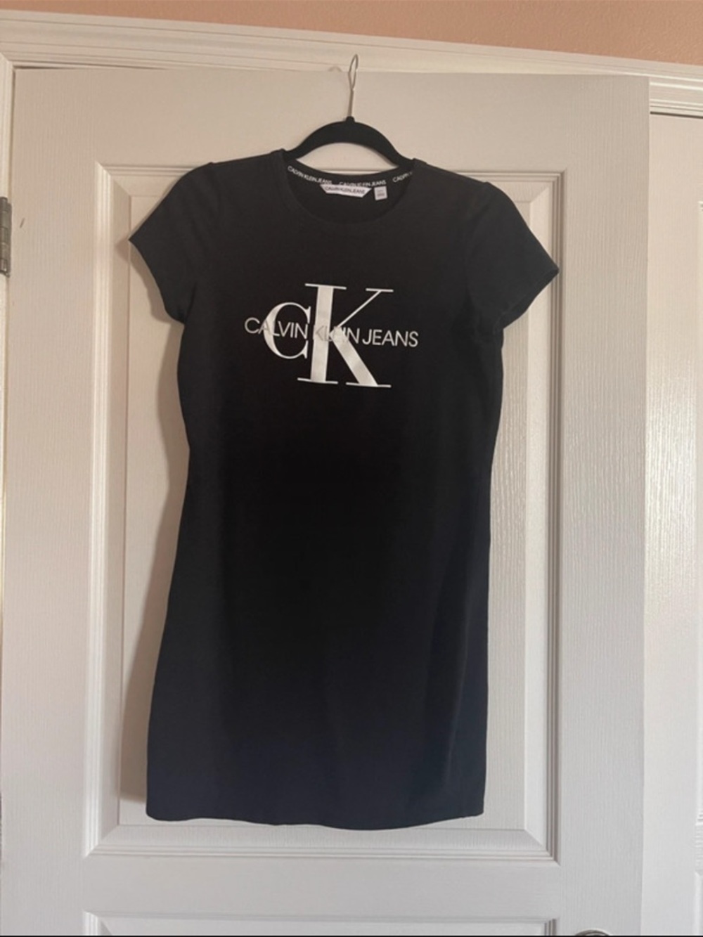 Calvin Klein Jeans Black Mini T-Shirt Dress with White CK Logo
